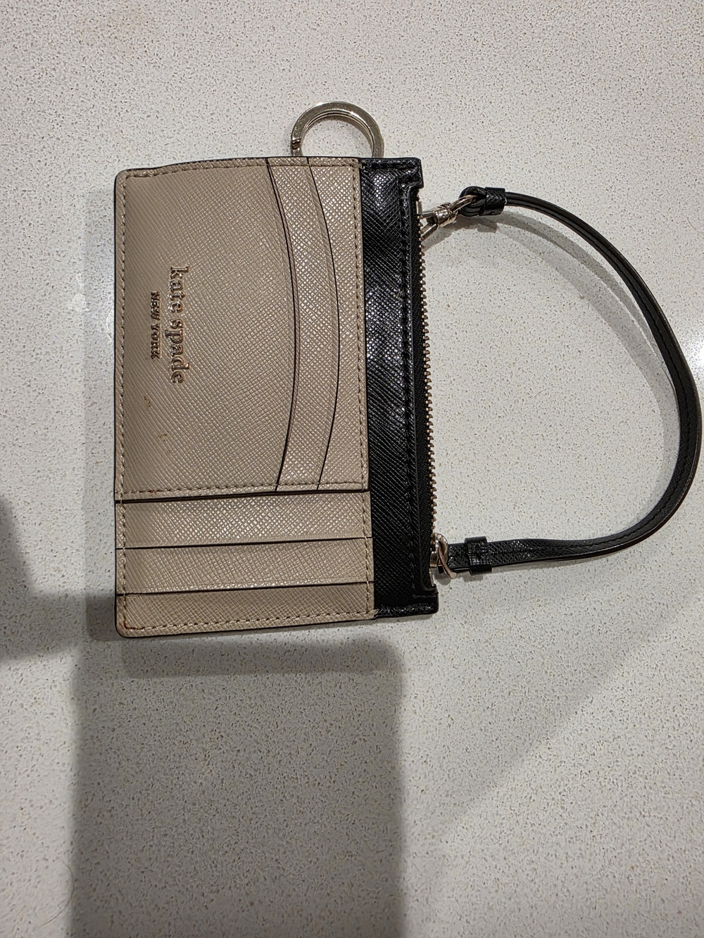 Kate Spade Beige and Black Leather Wristlet Card Case